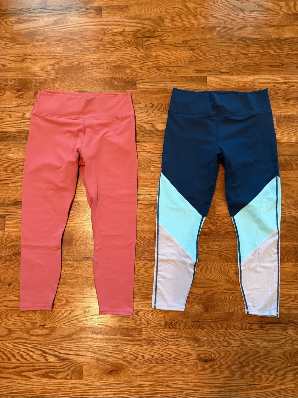 Fabletics Colorblock Track Pants - Pink & Navy with Mint and Light Gray Panels